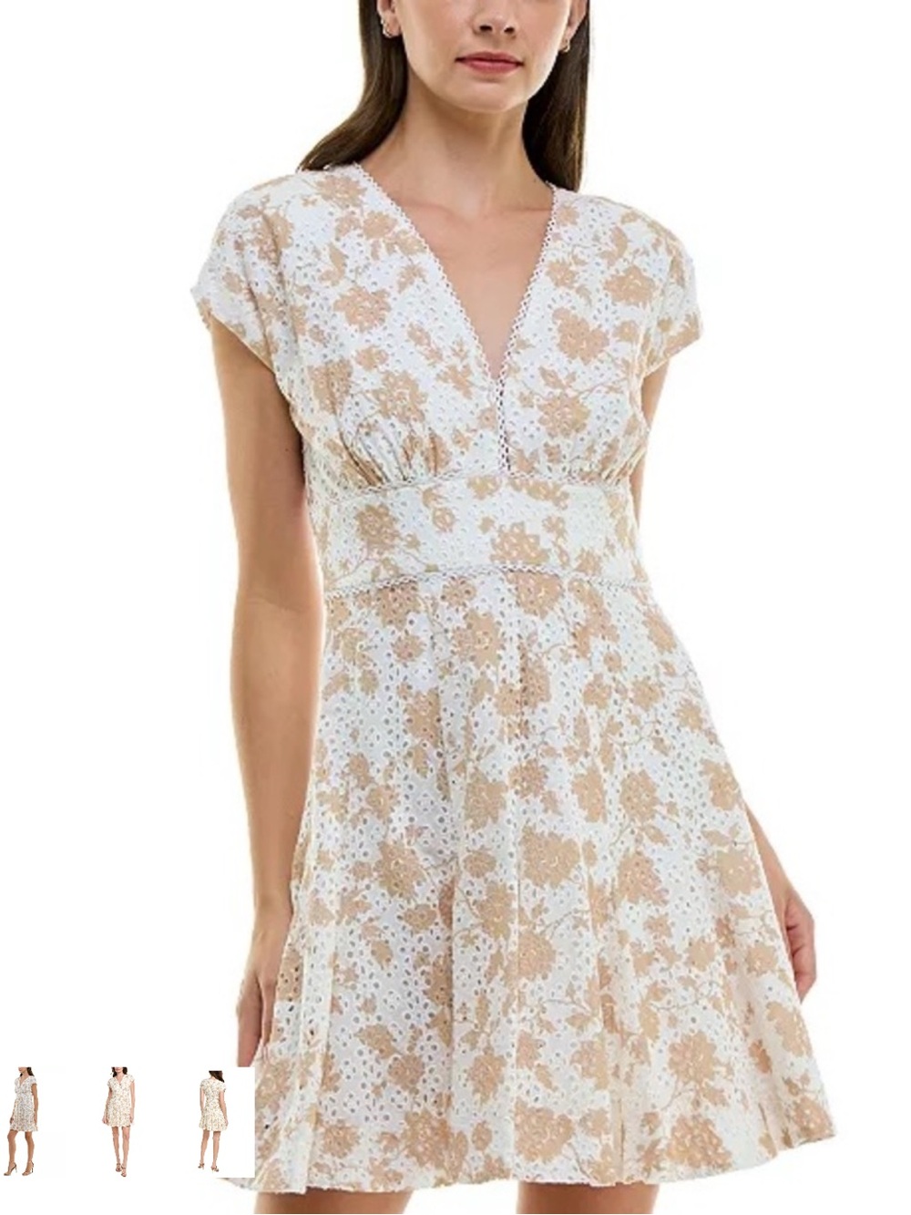 Taylor White & Tan Floral Eyelet Fit & Flare Dress | NWT